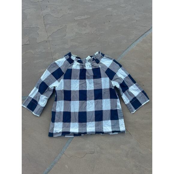 J.CREW Crewcuts Girls Blue Stewart Plaid Long Sleeve Top Size 8 Button Back - Picture 1 of 3